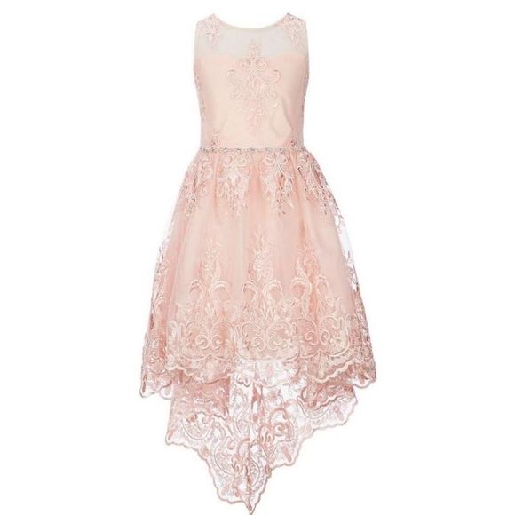 Rare Editions Big Girl's Glitter Lace High Low Dress Red Size 7
